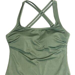 Hurley Amazon Jungle Green Ribbed UPF 50+ One-Piece Bathing Suit Swimsuit L NEW